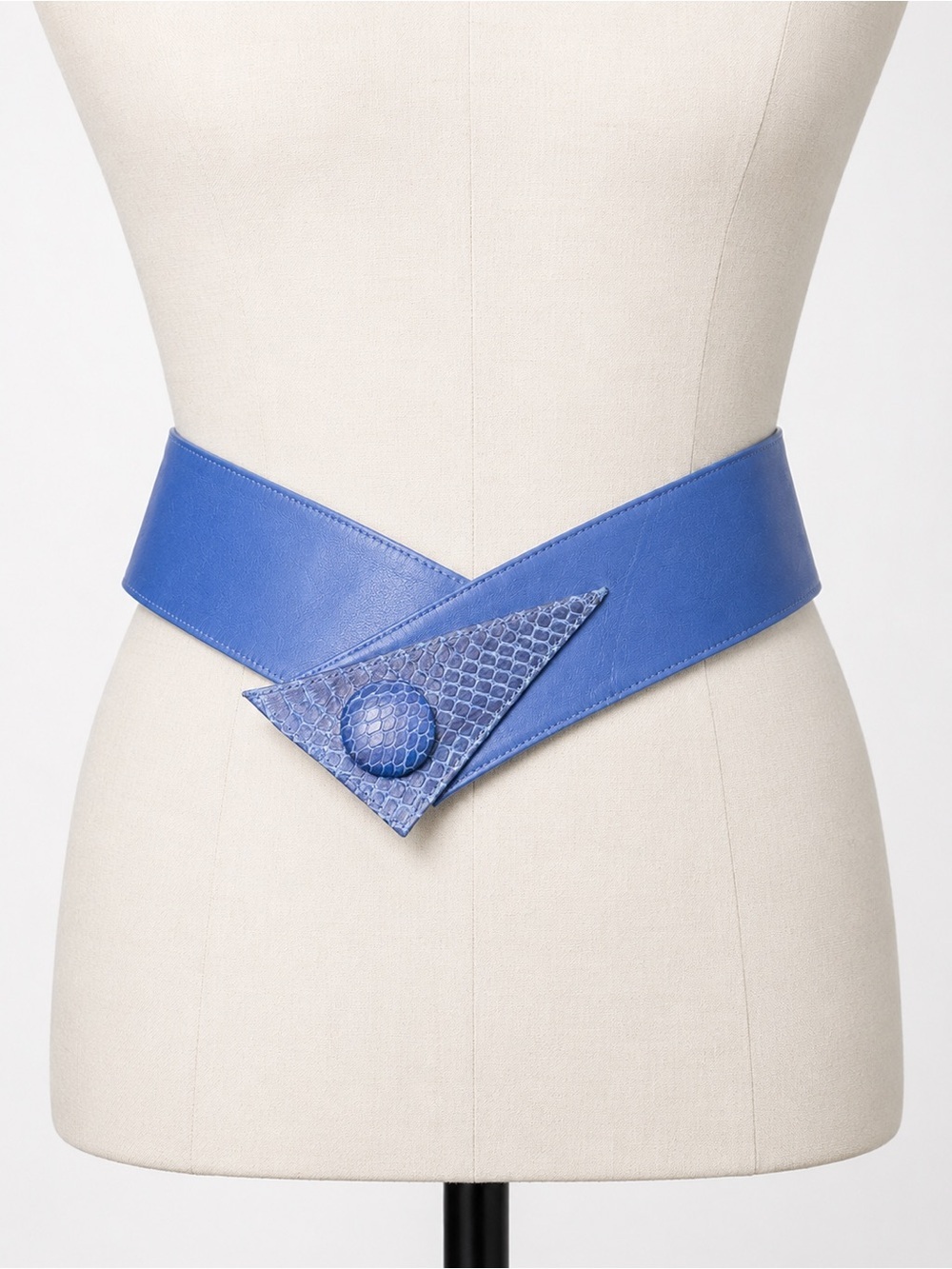 Boutique Blue Leather Statement Waist Belt Avant Garde Retro Wide Belt